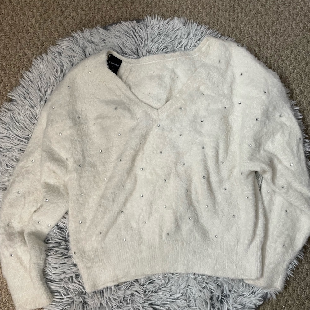 Express rhinestone cream sweater
